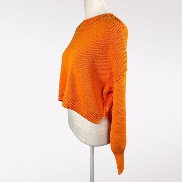 Pink Rose Orange Ribbed Knit Sweater Drop Shoulder Boxy Fit Small - Picture 4 of 9